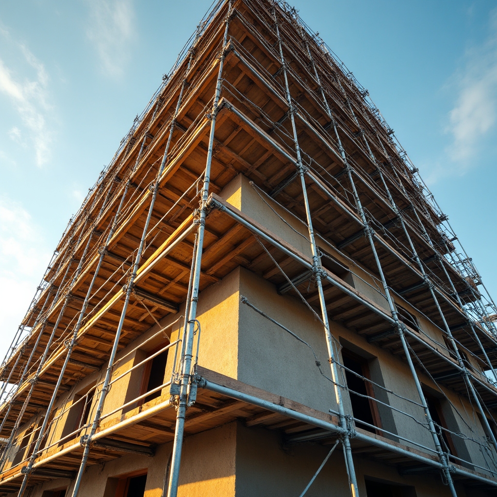 Строительные леса на объекте в Алматы
